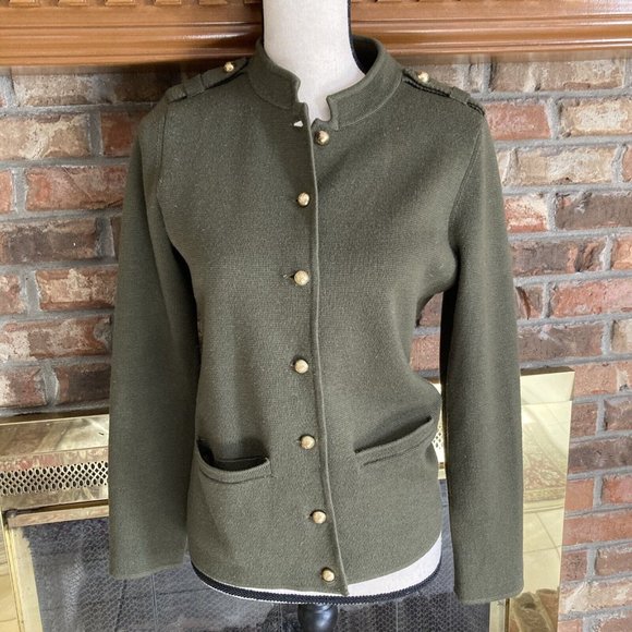 Talbots Sweaters - Talbots pure merino wool green cardigan gold buttons size small